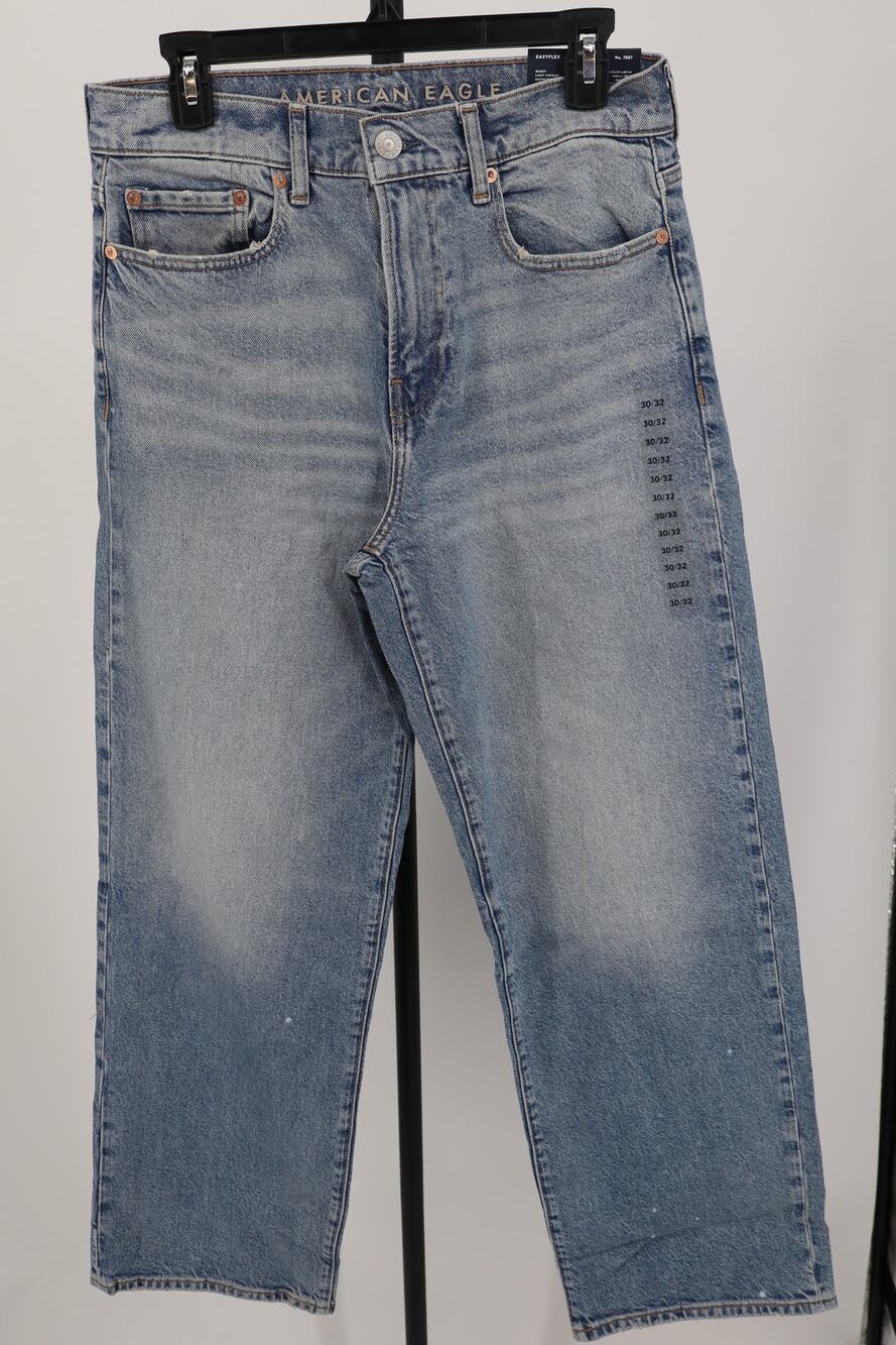 NEW American Eagle Easy Flex Baggy Jeans Women's Blue Wide Leg High Rise Size 30